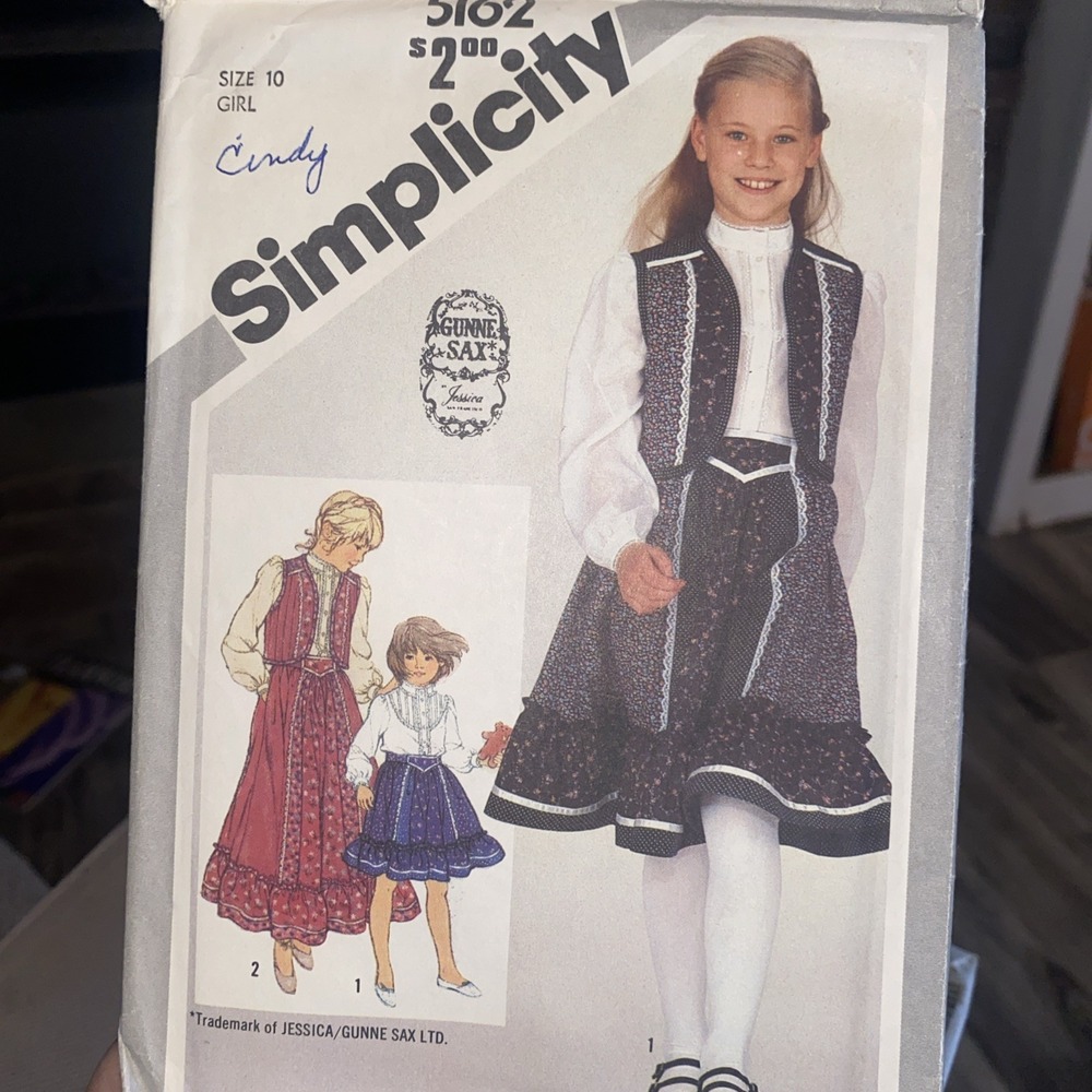 Vintage 80s Simplicity Gunne Sax Pattern 5162 Girls 10 Skirt Blouse Vest Uncut